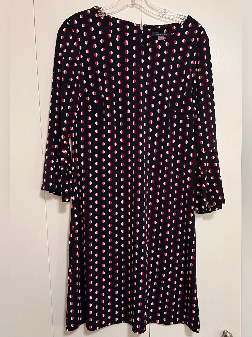 Tommy Hilfiger Women’s Navy Blue Polka Dot Red/White Dress Size 8 Bell Sleeve